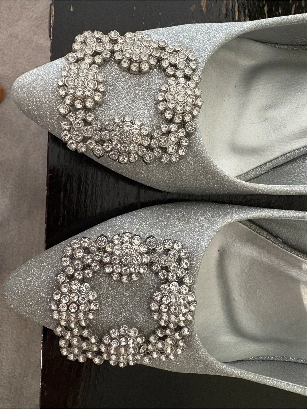 Ardene Silver Glitter Pointed Toe Pumps with Crystal Buckle